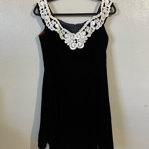 Vtg Gunne Sax Jessica McClintock Black Burgundy Velvet Lace Mini Dress Y2K  Prom